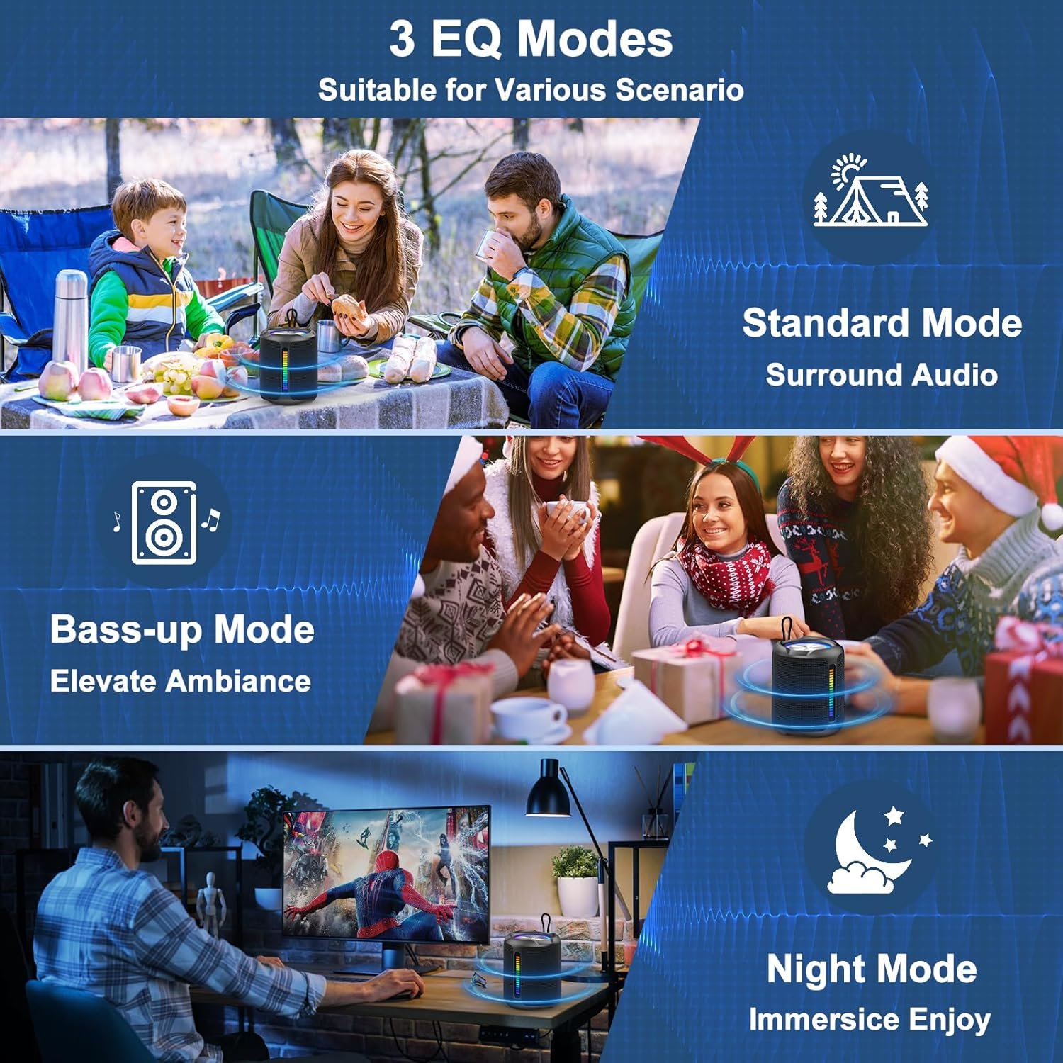 PoP voice Portable Wireless Bluetooth Speaker,50W Peak Stereo Sound Shower Speaker,IPX7 Waterproof Speaker with Deep Bass,RGB Light,Preset EQ,TWS,for Home/Camping/Gifts, BT5.3 Speaker,Up to 24H - Image 8