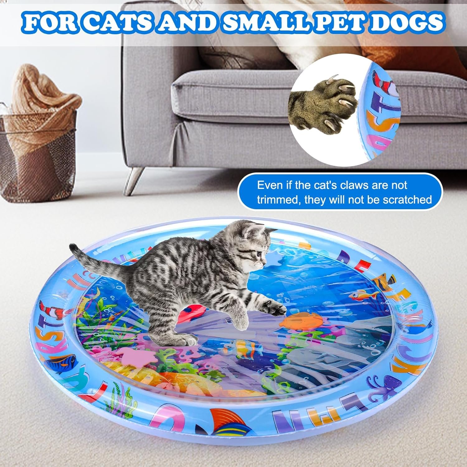 Palksky Cat Water Mat for Cats, Upgraded-Thicken Unbreakable Cat Splash Play Mat, Cat Water Play Mat for Indoor Cats, Interactive Cat Enrichment Toys for Self Play - Image 5