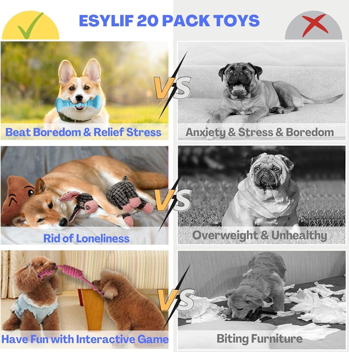 ESYLIF Dog Chew Toys for Teething,Boredom,Toothbrush,20 Pack Puppy Toys with Rope Toys, Treat Balls and Squeaky Toys for Small/Medium Breeds - Image 7