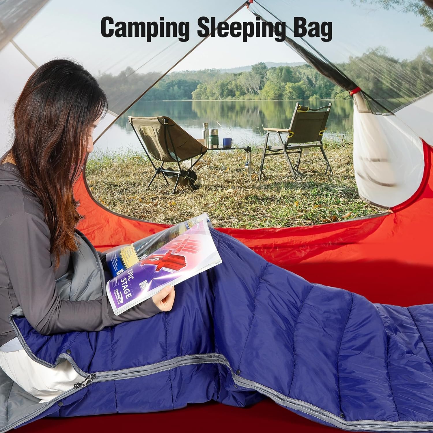 Camp Poncho Sleeping Bag, Wearable Hooded Stadium Blanket Sack Cold Weather for Adult, Blue - Image 4