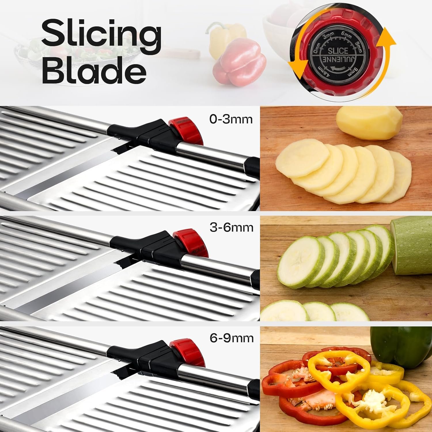 X Home Stainless Steel Mandoline Slicer for Kitchen, Adjustable Food Slicer for Vegetable, Cucumber, Potato, Cleaning Brush & Food Pusher Included - Image 4