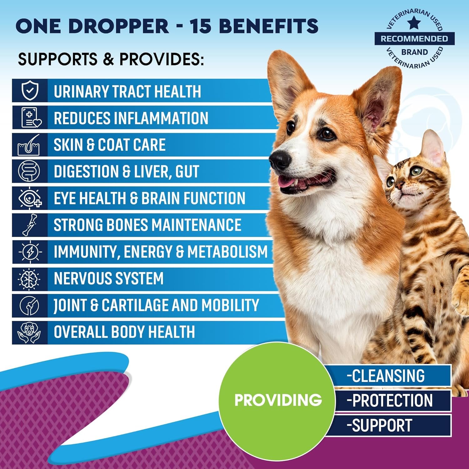 Cat & Dog Multivitamin Liquid with Glucosamine & Cranberry | 15 in 1 Health Supplements for Urinary Tract Kidney, Bladder, Hip & Joint, Skin & Coat | Natural UTI Medicine Made in USA (60 ml) - Image 3