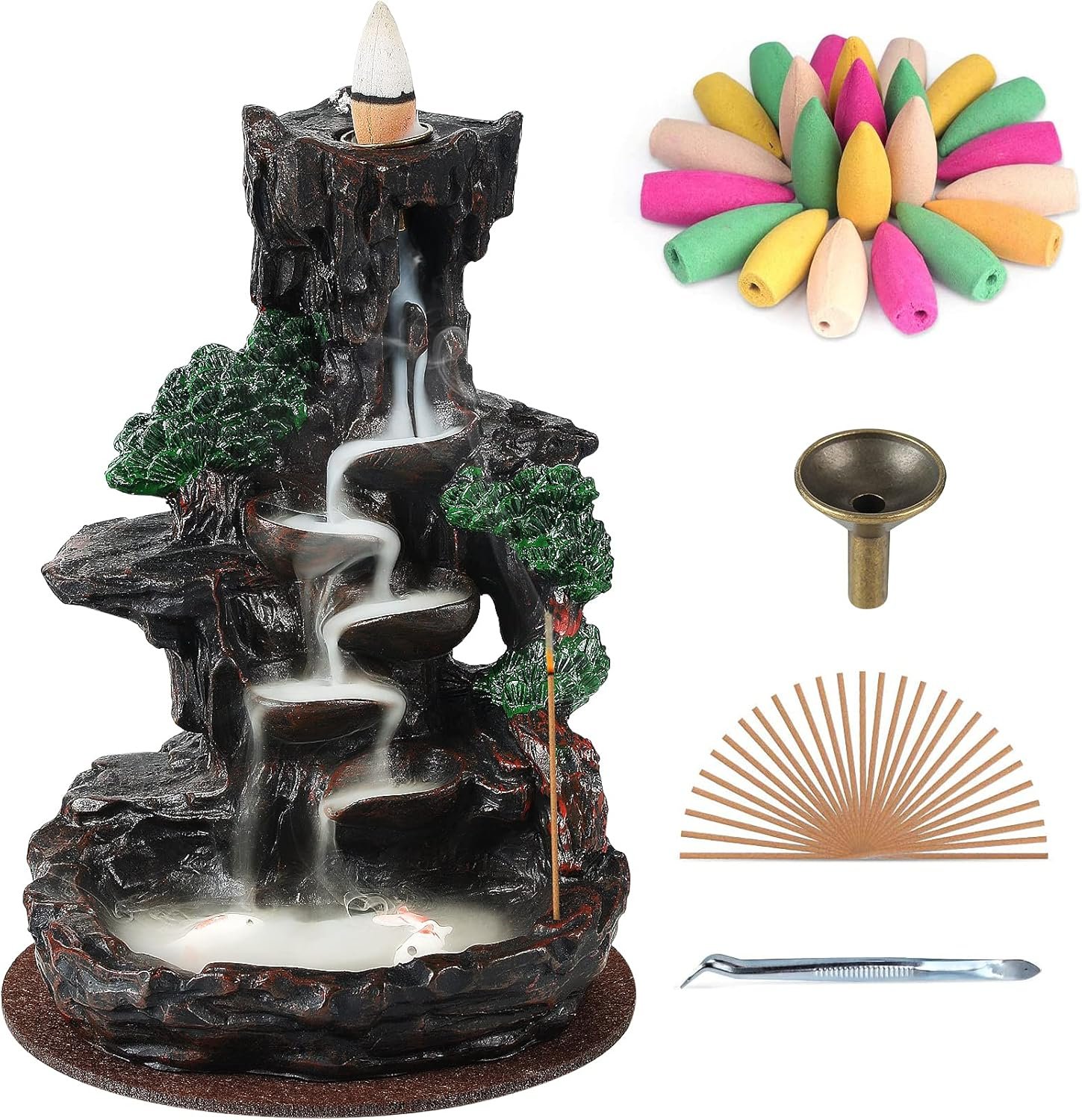 SOLEJAZZ Backflow Incense Burner Waterfall/Mountain Tower Incense Holders, with 120 Backflow Incense Cones, 30 Incense Sticks, Home Decor Aromatcherapy Ornamen - Image 2