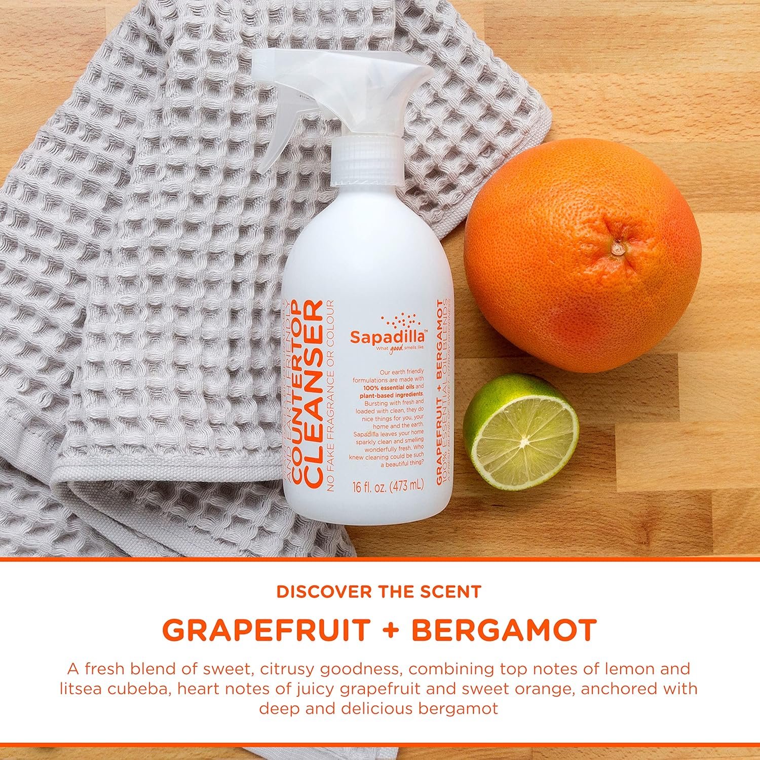 Sapadilla Grapefruit + Bergamot Biodegradable Countertop Cleanser Spray, 16 Ounce, (Pack of 1) - Image 4