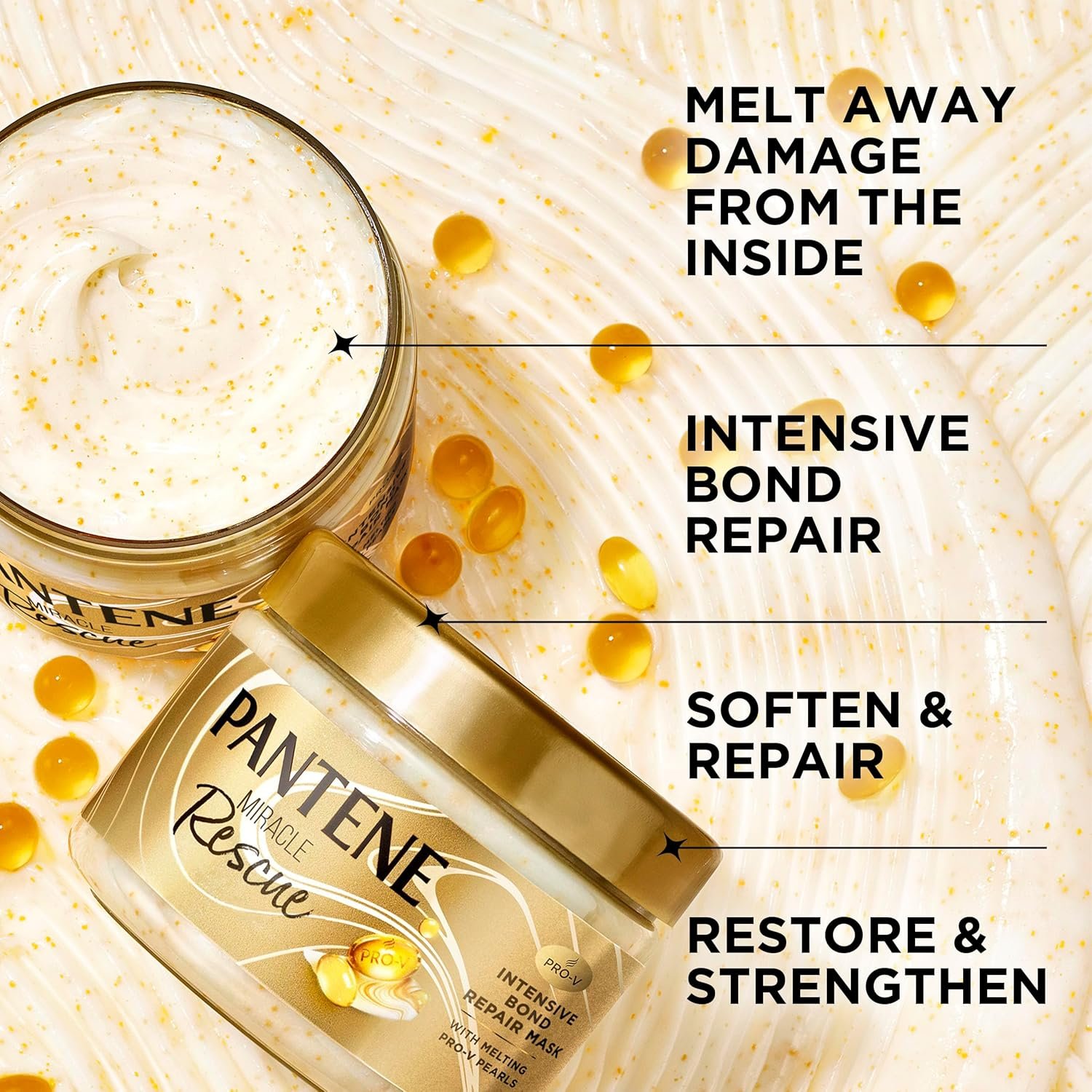 Pantene Miracle Rescue Hair Mask, Intensive Bond Repair with Melting Pro-V Pearls, Melts Away Damage, Builds Bonds, Strengthens Against Damage, Deep Conditioning for Dry Damaged Hair, 10.1 fl oz - Image 3