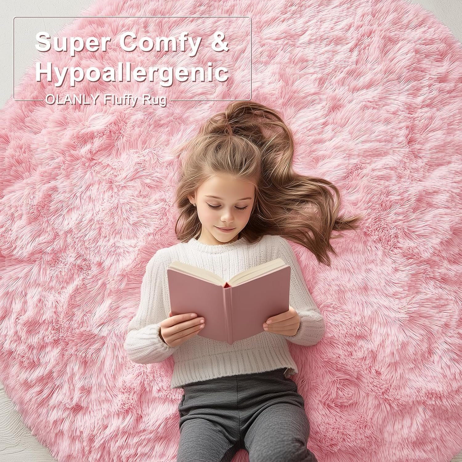 OLANLY Pink Round Rugs for Bedroom - Machine Washable, 4x4 Feet Circle Area Rugs for Living Room, Soft and Fluffy Shaggy Carpet for Teen Girls and Boys, Dorms, Nursery Rooms, Home Decor Aesthetic - Image 6