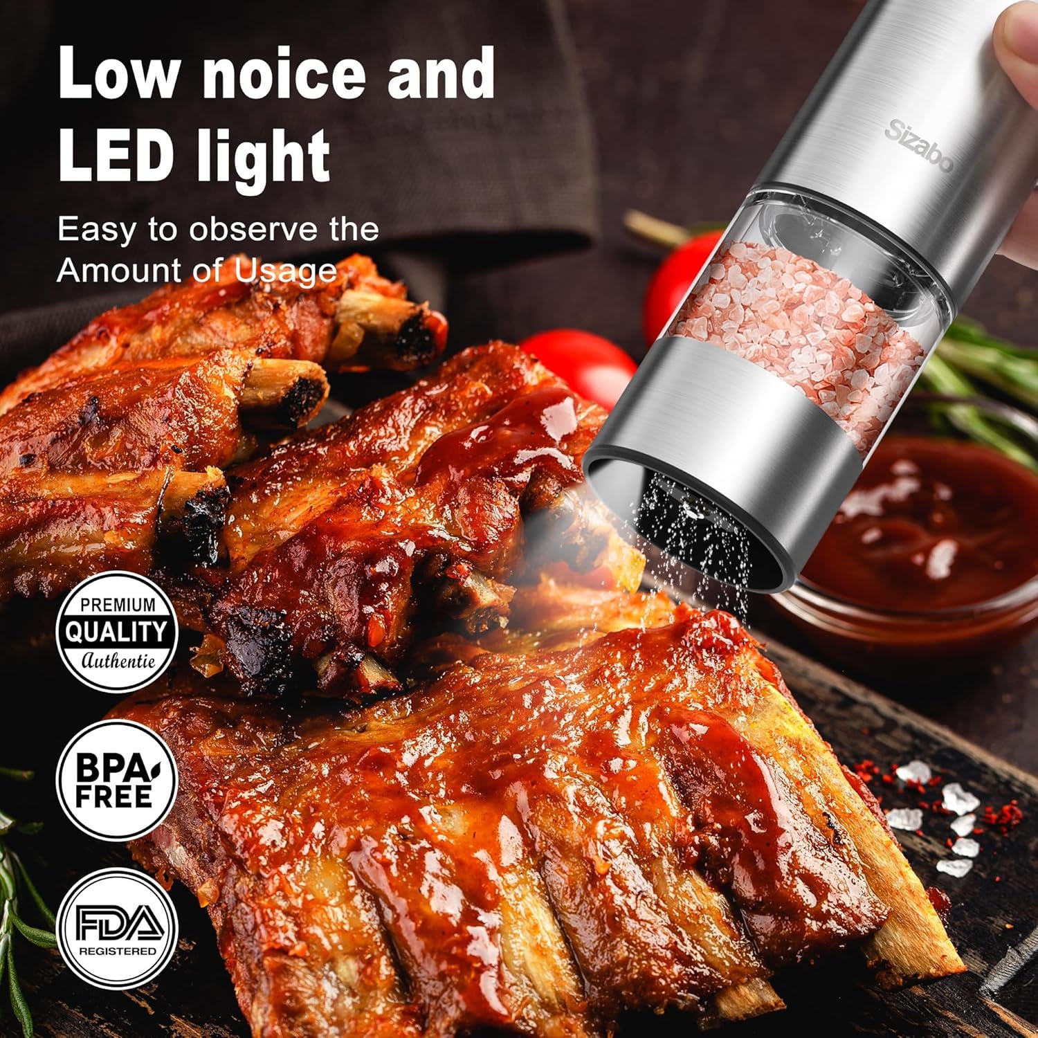 Electric Salt and Pepper Grinder Set, Type-C Rechargeable Automatic Salt Pepper Shakers Mill Grinder, One Hand Operation, Adjustable Coarseness, LED Light, Kitchen, Restaurant, Outdoor - Image 6