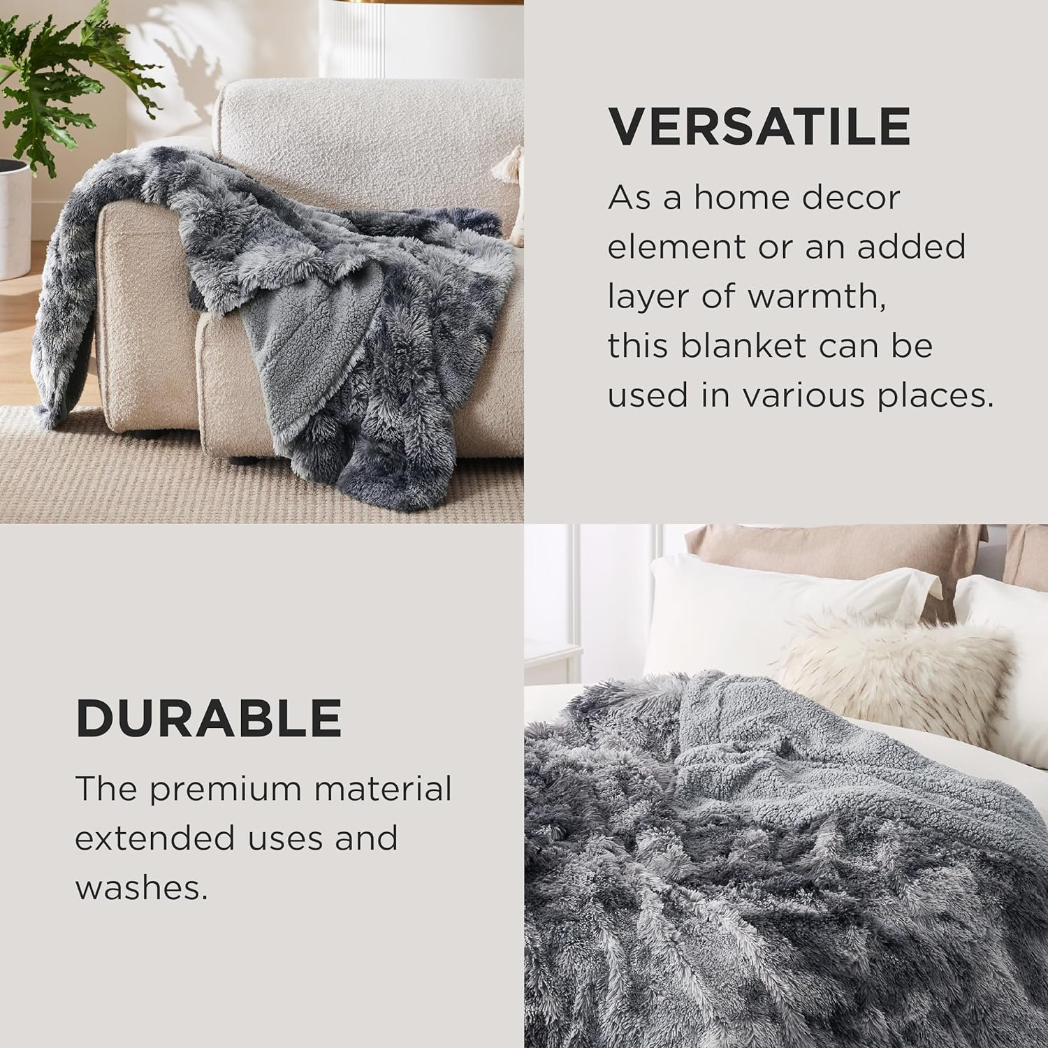 Bedsure Soft Throw Blanket for Couch, Fluffy Fuzzy Blankets & Throws for Bed, Sofa, Cozy Plush Sherpa Fleece Faux Fur Blanket, Thick Warm Christmas Blanket Decor Gifts for Women, Men, 50x60, Grey - Image 5
