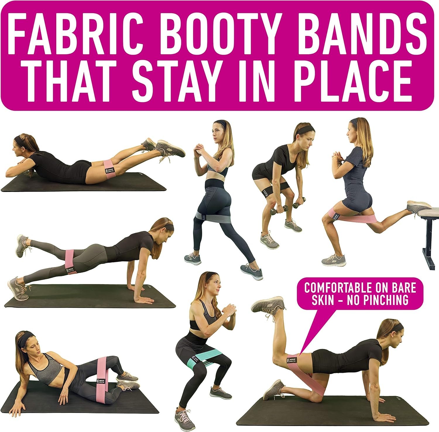 Resistance Bands for Working Out with Workout Bands Guide. 4 Booty Bands for Women Men Fabric Elastic Bands for Exercise Bands Resistance Bands for Legs Bands for Working Out Hip Thigh Glute Bands Set - Image 3