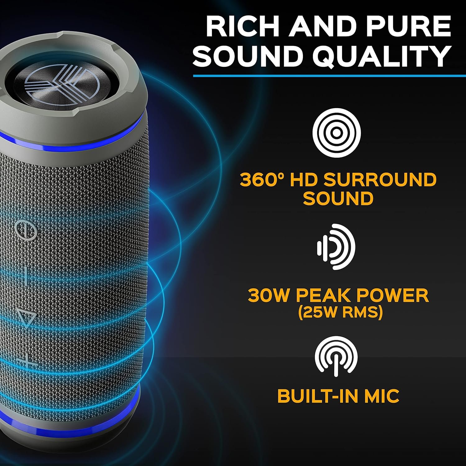 TREBLAB HD77 - Portable Bluetooth Speaker - Powerful 360° Sound, 30W Audio with Impactful Bass, 20H Battery, IPX6 Waterproof, Shockproof, TWS Stereo, Speaker Bluetooth Wireless for Outdoor, Beach Pool - Image 3