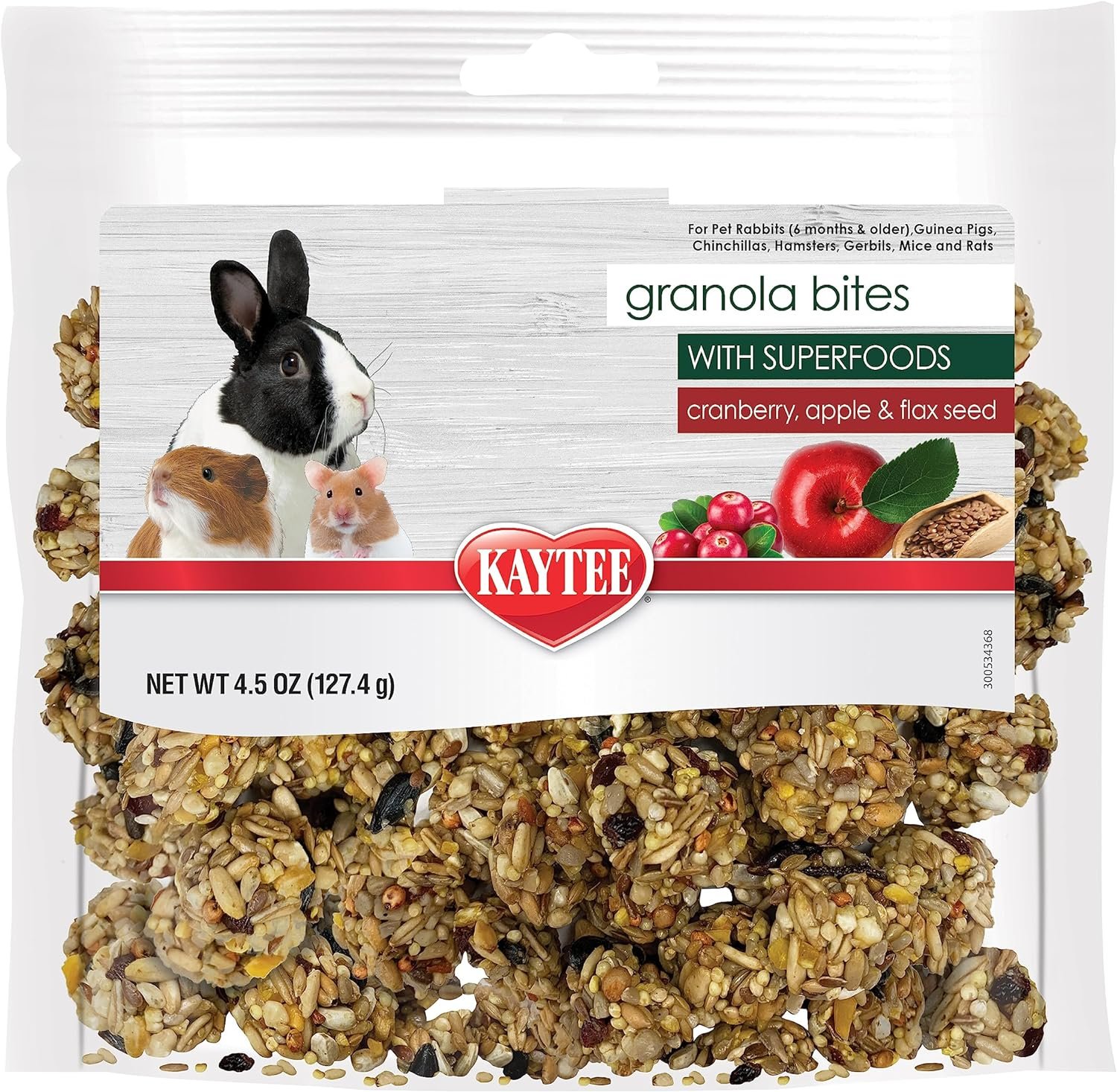Kaytee Granola Bites with Superfoods Cranberry, Apple and Flax for Rats, Mice, Hamsters, Gerbils, Rabbits, Guinea Pigs and Chinchillas, 4.5 oz - Image 2
