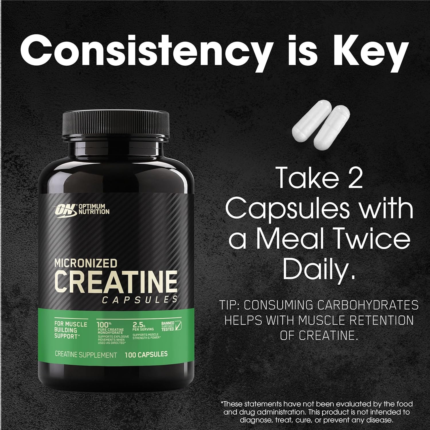 Optimum Nutrition Micronized Creatine Monohydrate Capsules, Keto Friendly, 2500mg, 100 Capsules - Image 6