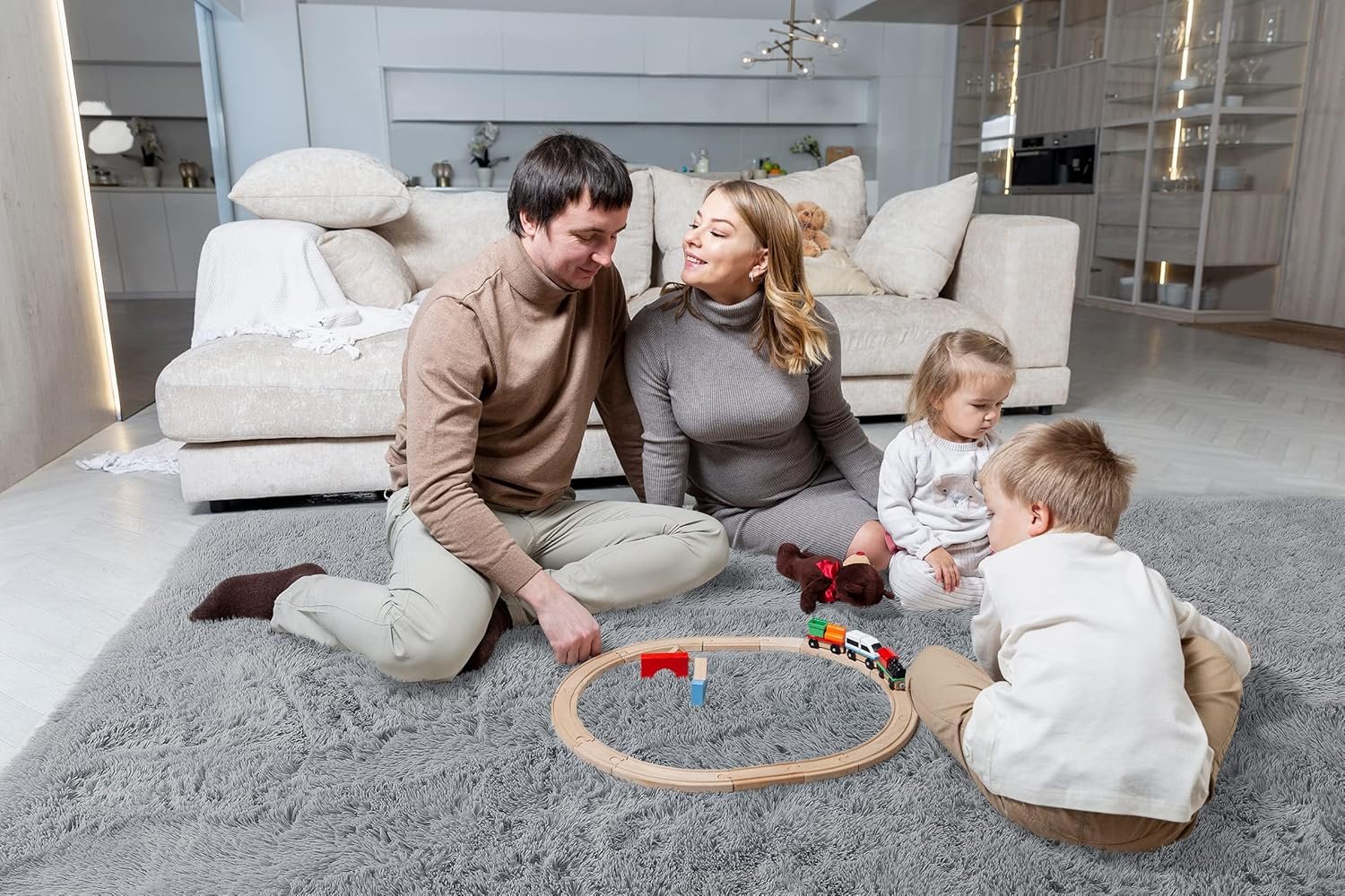 LOCHAS Ultra Soft Indoor Modern Area Rugs Fluffy Living Room Carpets for Children Bedroom Home Decor Nursery Rug 4x5.3 Feet, Gray - Image 8