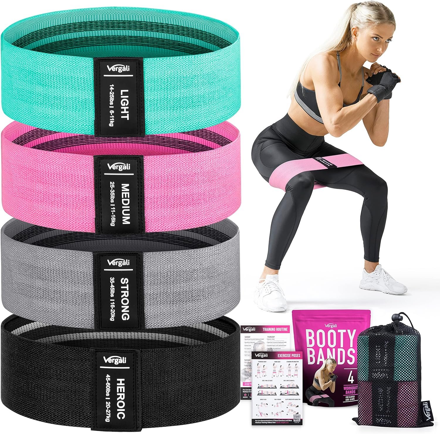 Resistance Bands for Working Out with Workout Bands Guide. 4 Booty Bands for Women Men Fabric Elastic Bands for Exercise Bands Resistance Bands for Legs Bands for Working Out Hip Thigh Glute Bands Set - Image 2