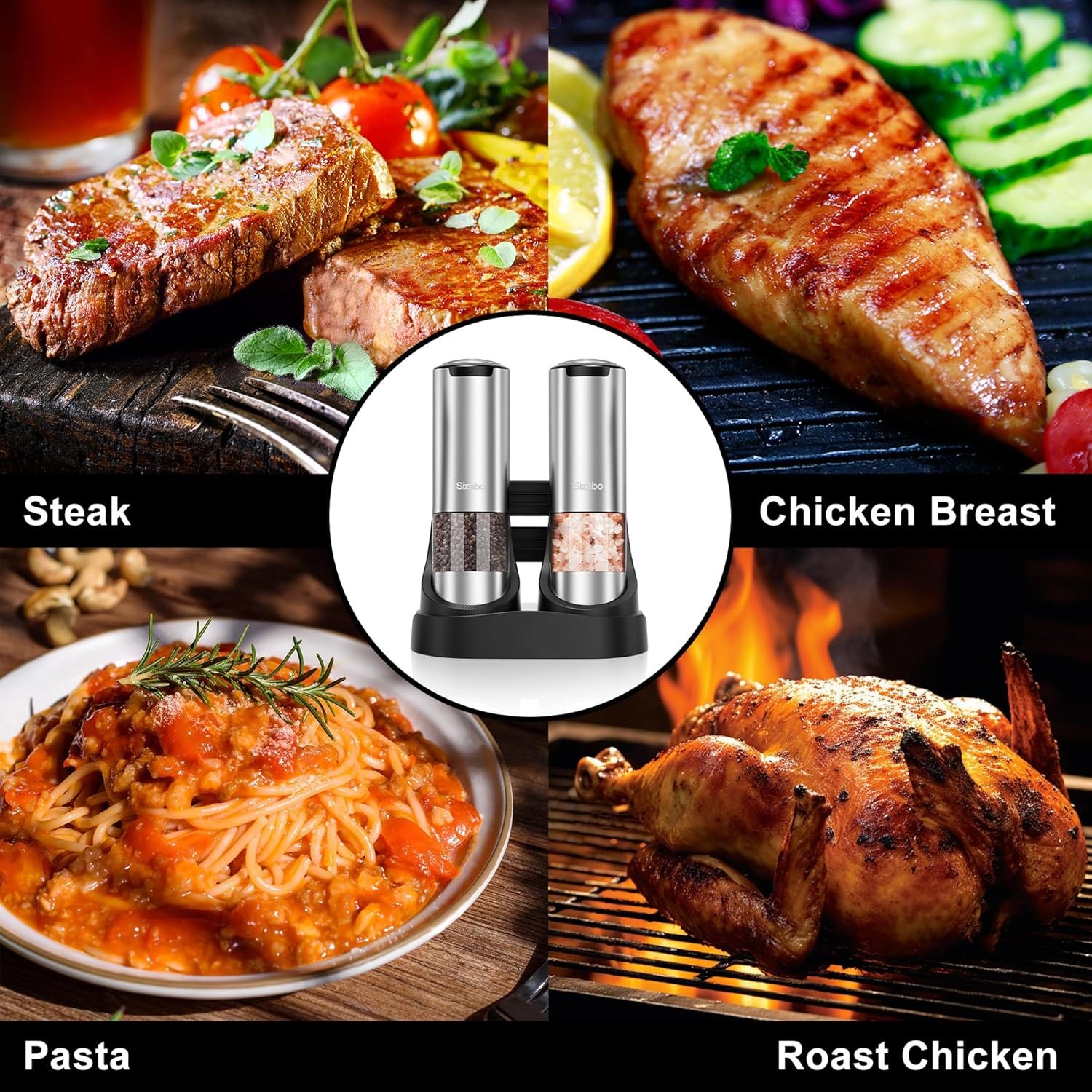 Electric Salt and Pepper Grinder Set, Type-C Rechargeable Automatic Salt Pepper Shakers Mill Grinder, One Hand Operation, Adjustable Coarseness, LED Light, Kitchen, Restaurant, Outdoor - Image 7