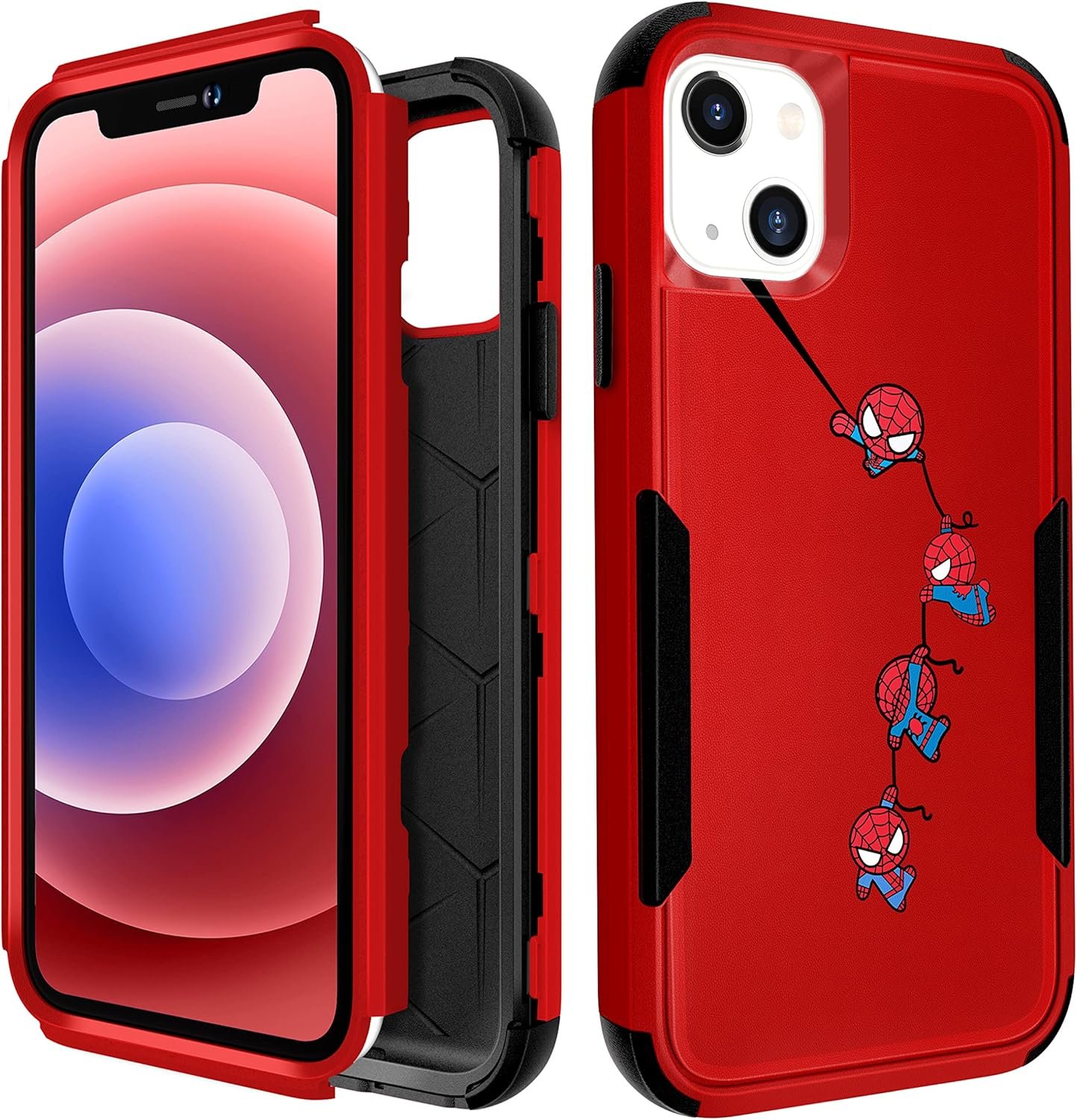 Oqplog for iPhone 13 6.1” Heavy Duty Phone Case for Girls Kids Women Boys Cute Anime Cartoon Hard Triple Layers Cover Full Body Rugged Military Grade Drop Shockproof Cases for Apple 13 Spidr - Image 2