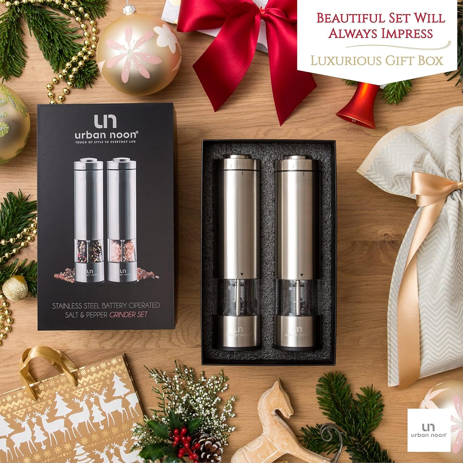 Electric Salt and Pepper Grinder Set - Battery Operated Stainless Steel Mill with Light (2 Mills) - Automatic One Handed Operation - Electronic Adjustable Shakers - Ceramic Grinders - Image 3