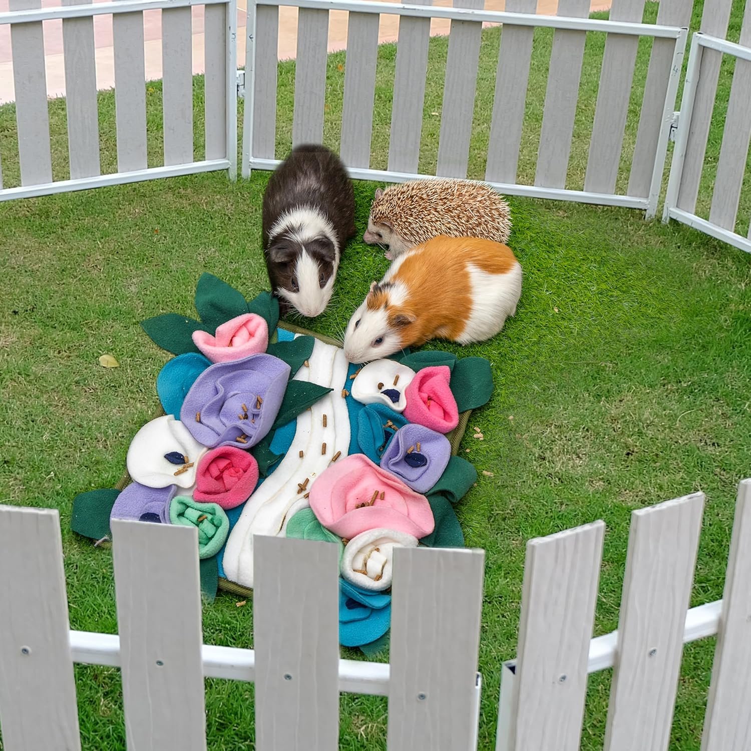 CUSOZWO Small Animal Foraging Mat Toys for Guinea Pig Hedgehog Rabbit Bunny Rat Chinchilla Hamster - Cute Flower Interactive Enrichment Pet Hay Feeders Cage Accessories - Image 7