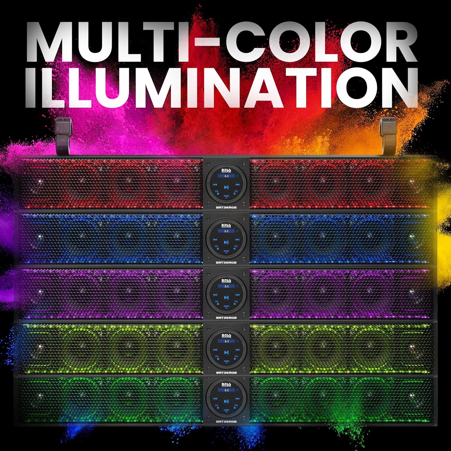 BOSS Audio Systems BRT36RGB ATV UTV Sound Bar - 36 Inches Wide, 4 inch Speakers, Full Range, 1 Inch Tweeters, IPX5 Weatherproof, Bluetooth, Built-in Amplifier, USB Port, Multicolor Illumination - Image 6