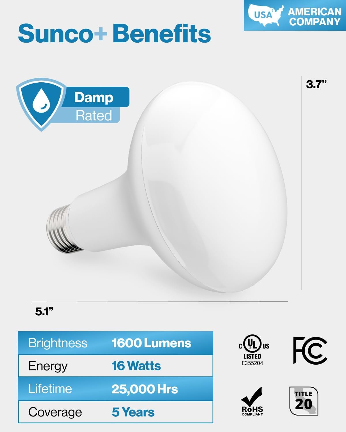Sunco 12 Pack BR30 LED Bulbs 1600 Lumens, Indoor Flood Lights 16W Equivalent 100W, 2700K Soft White, E26 Base, Interior Dimmable Recessed Can Light Bulbs - UL Listed - Image 8