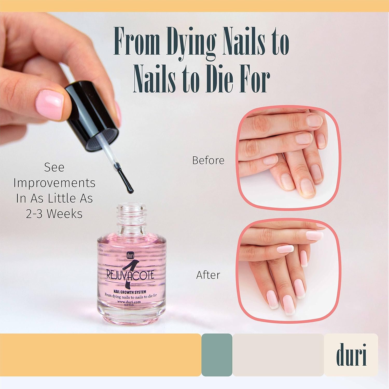 duri Rejuvacote 1 Nail Growth System - Original Maximum Strength Formula - Nail Strengthener and Nail Growth - Base and Top Coat - Pack of 2 - 0.45 fl. oz. - Image 8