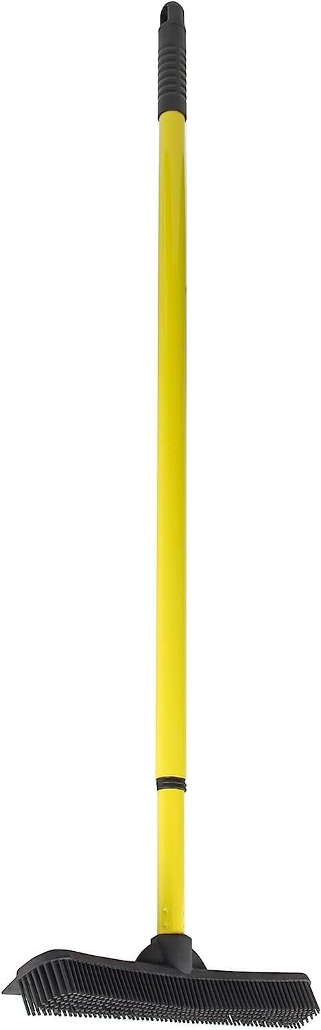FURemover Original Indoor Pet Hair Rubber Broom with Carpet Rake and Squeegee, Black and Yellow - Image 3