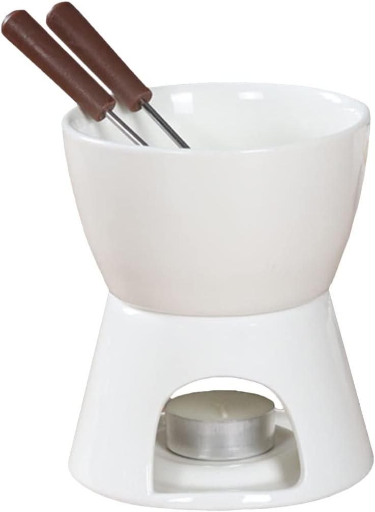 Sizikato Pure White Porcelain Chocolate Fondue Set, 10 Oz - Image 2