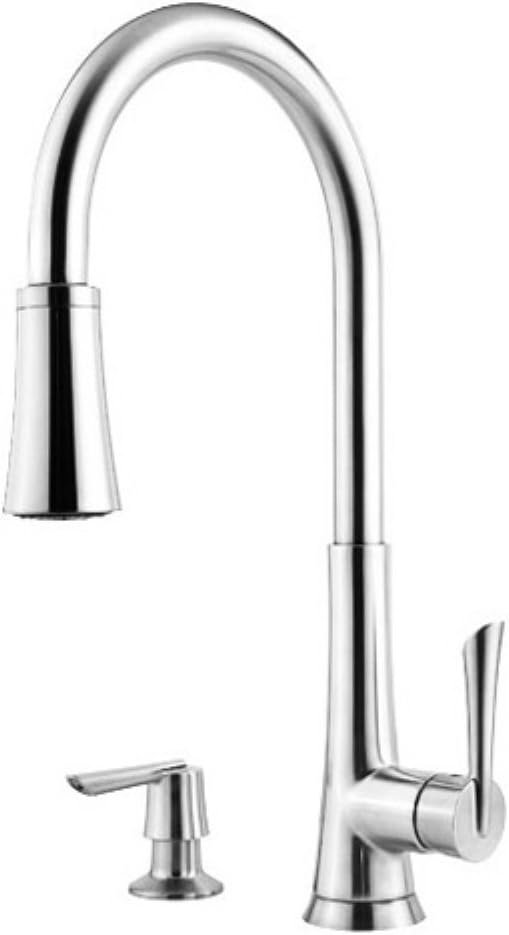 Pfister Mystique 1-Handle Pull-Down Kitchen Faucet with Soap Dispenser, Polished Chrome - Image 2