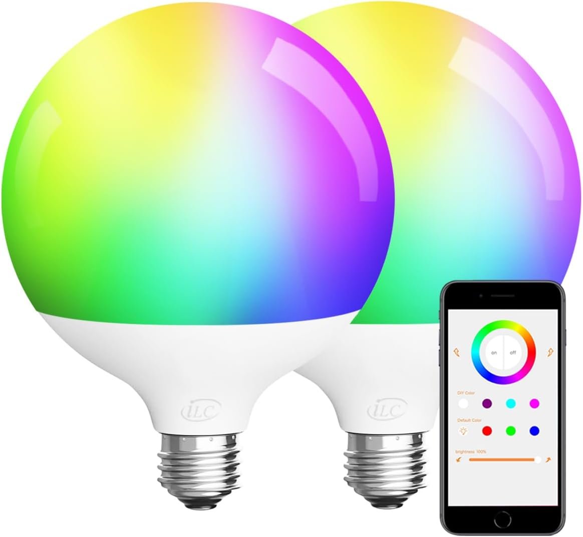 ILC G120 LED Large Globe Light Bulbs 15W, Work with Alexa Required Echo Device, Φ4.72 inch, Color Changing, CCT Color Temprature Turnable 2700K-6000K, CRI>95+, 150W Equivatlent, E26 Base (2 Pack) - Image 2