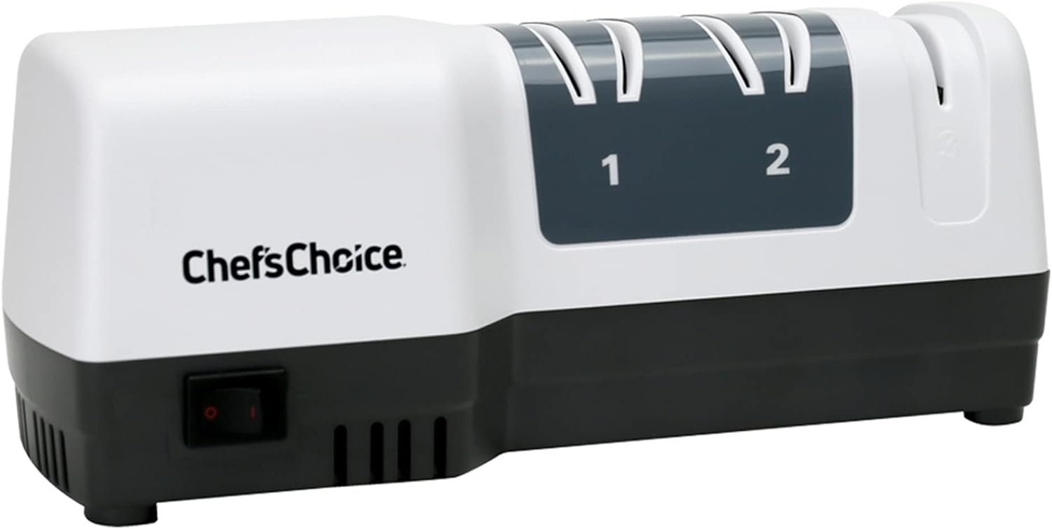 Chef'sChoice Hybrid Knife Diamond Abrasives, Combines Electric and Manual Sharpening for 20 Degree Straight Edge and Serrated Knives, 3-Stage, White - Image 2