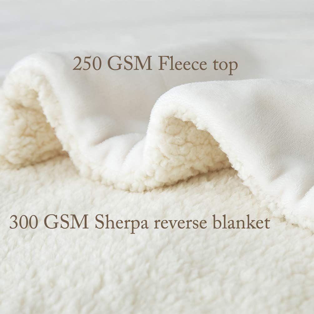 LBRO2M Sherpa Fleece Bed Blanket Queen Size Super Soft Fuzzy Plush Warm Cozy Fluffy Microfiber Couch Throw Double Reversible Blankets,Ivory - Image 5