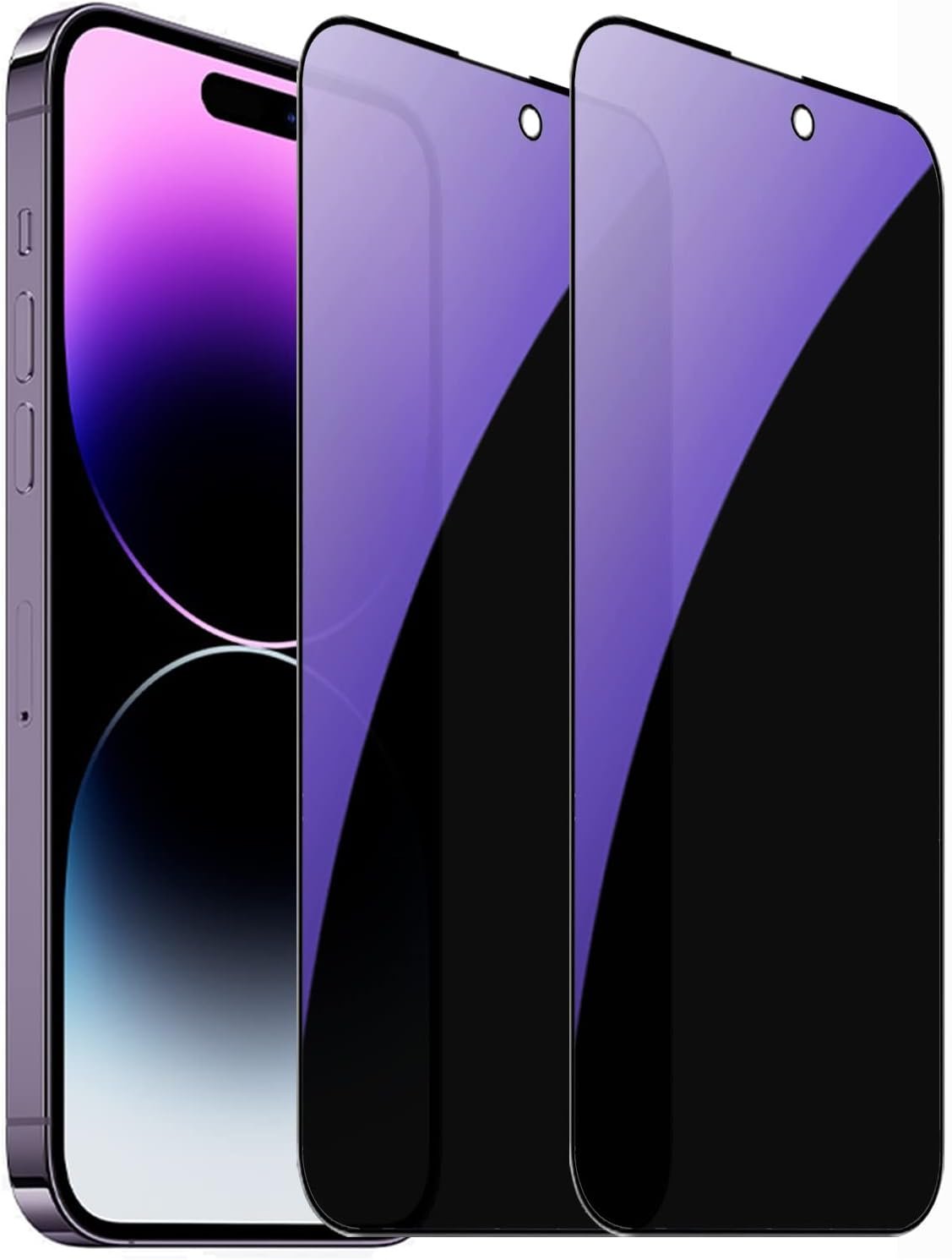 2 Pack Anti-Blue Privacy Tempered Glass Suit for iPhone 14 Pro Anti-Spy Screen Protector Anti-Peeping Film 9H Hardness Anti-scratch Full Covered 6.1 inch (Blue) - Image 2