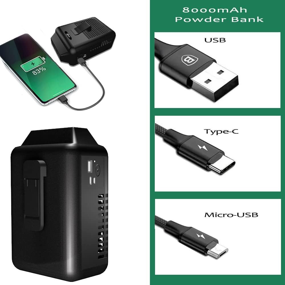 8000mAh upto 32H Portable Waist Clip Fan Personal Neck Fan Battery Powered Belt Fan Adjustable air outlet, 3 Speed, Body Fan for Outdoor Working, Camping, Hiking (8000mAh waist fan) - Image 5