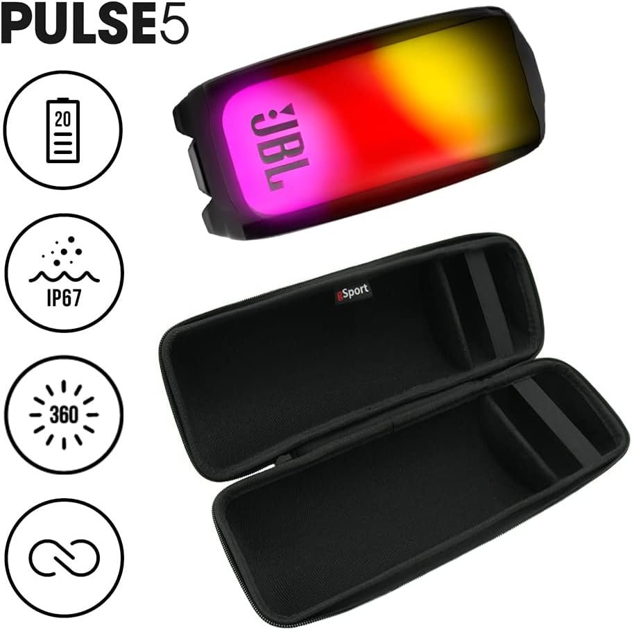 JBL Pulse 5 Waterproof Portable Bluetooth Speaker with 360 Color LED and gSport Case (Black) - Image 3