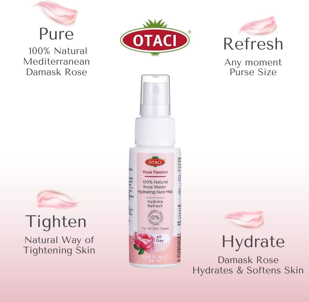 Otaci Rose Passion 100% Natural Rose Water Hydrating Face Mist, Spray Rosewater Face Mist Facial Hydrating Natural Skin - Travel Size - Image 4