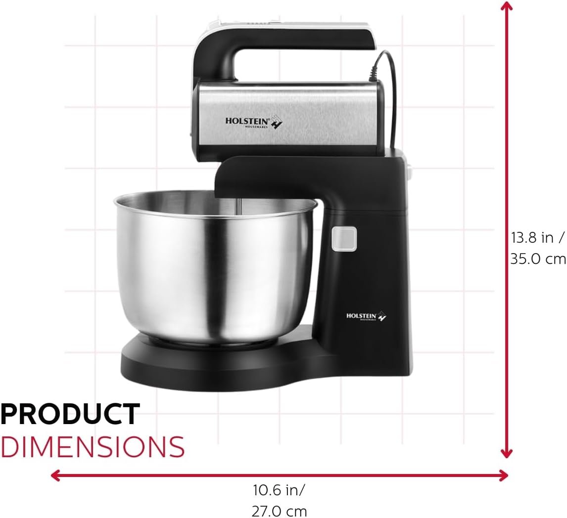 Holstein Housewares 5-Speed Hand and Stand Mixer, 250W Power with LED Light, Black and Stainless Steel – Versatile Mixer for Baking, Whipping, and More - Image 6