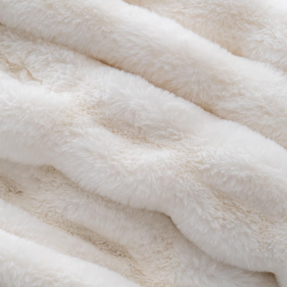 Luxury Concepts Soft Faux Rabbit Fur Throw Blanket - 50" x 60", Elegant Ruched Design Blanket, Machine Washable and Wrinkle Resistant, Lightweight White Throw Blanket for Couch, Sofa and Bed - Image 7