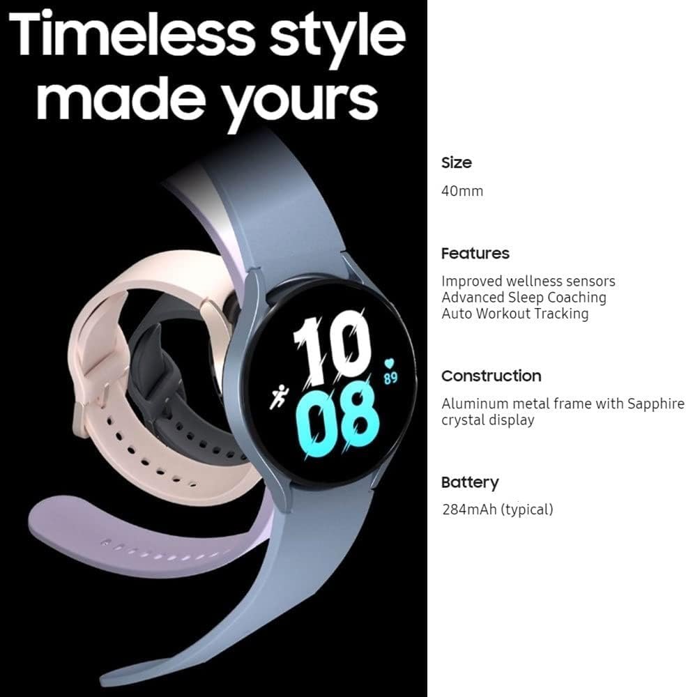 Samsung Galaxy Watch 5 (40mm, WIFI + 4G LTE) 1.2" Super AMOLED Smartwatch GPS Bluetooth w/ Advanced Sleep Coaching, Bioactive Sensor, Water Resistant R905U (Generic Charger, Graphite) (Renewed) - Image 8