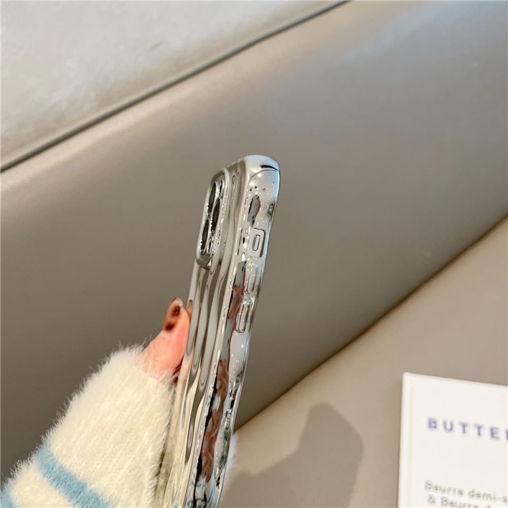 Luxury Electroplated Wavy Pattern Phone Case for iPhone 11 12 13 14 15 Pro Max Candy Bumper Soft Silicone Cases Cover,Silver,for iPhone 14Pro - Image 6