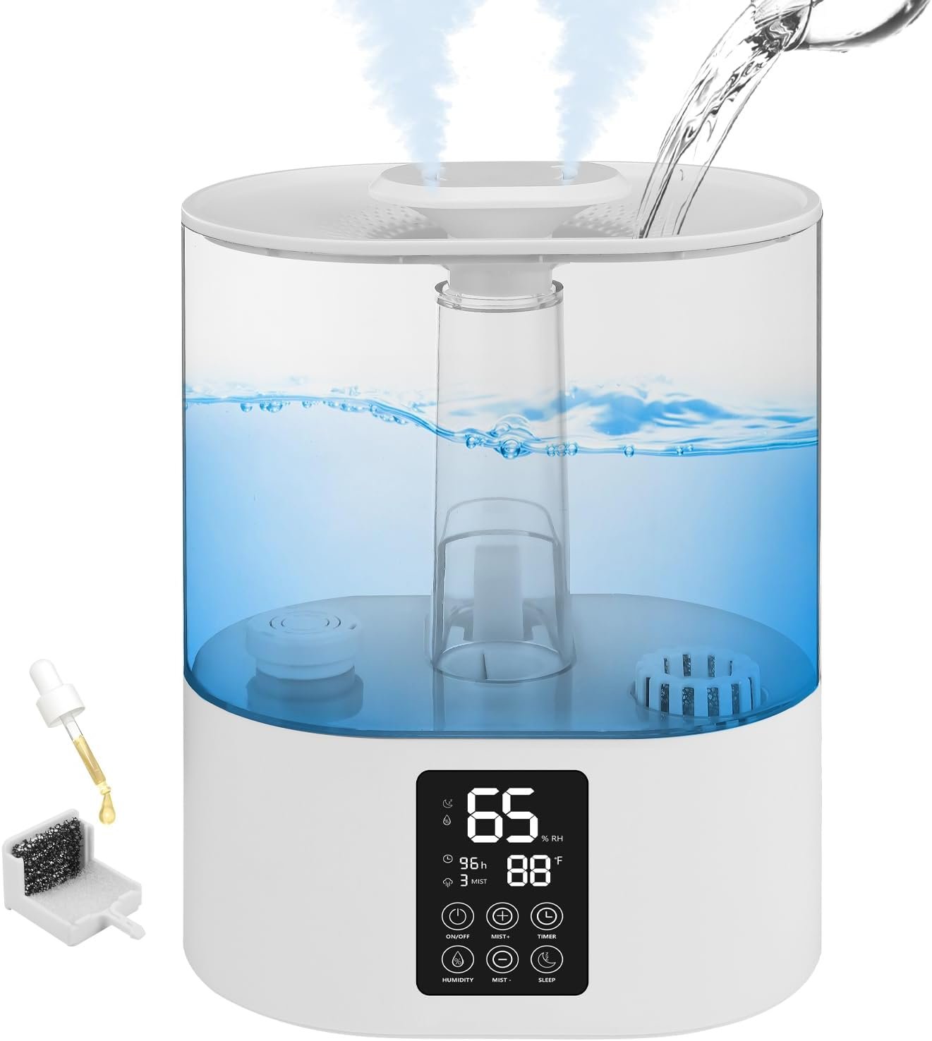 5L Humidifiers for Bedroom and Plants, Cool Humidifier for Baby and Plants Mist Top Fill Desk Humidifiers Essential Oil Diffuser, Quiet Humidifiers with Adjustable Mist,Auto Shut-Off,360°Nozzle-WT - Image 2