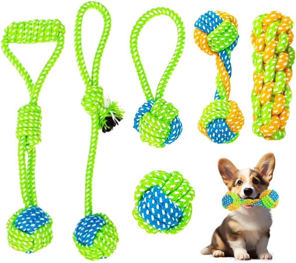 6 Pack Rope Toys for Dogs Aggressive Chewers, Prevents Boredom, Dental Cleaning for Small Dog,Tug of War Teething Dog Toys for Puppies, Cotton Dog Teething Toys for Instinctual Play and Training - Image 2