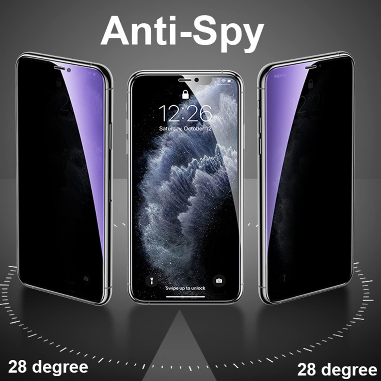 2 Pack Anti-Blue Privacy Tempered Glass Suit for iPhone 14 Pro Anti-Spy Screen Protector Anti-Peeping Film 9H Hardness Anti-scratch Full Covered 6.1 inch (Blue) - Image 3