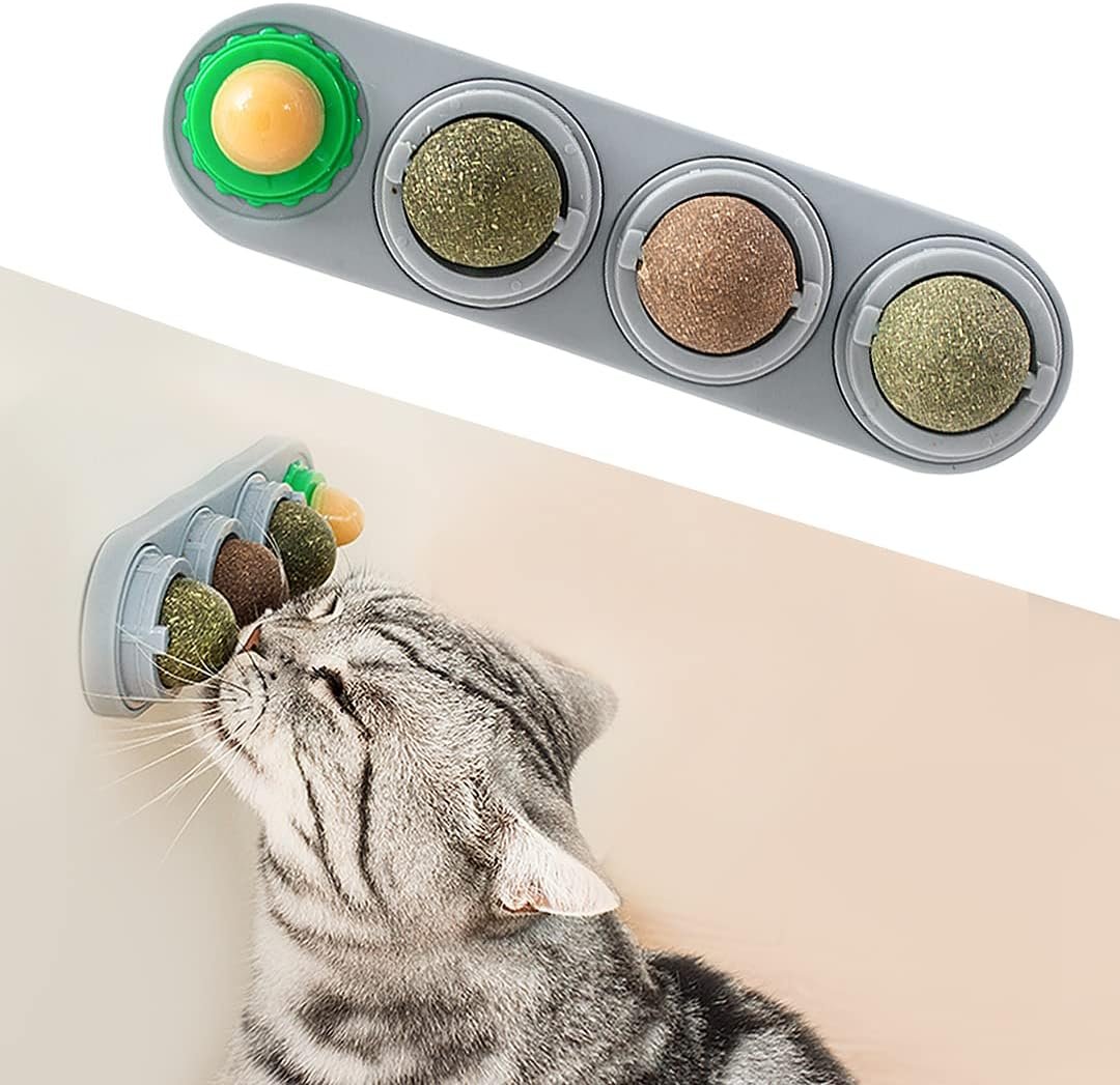 Potaroma 4 Catnip Silvervine Ball Toys, Extra Cat Energy Ball, Edible Cats Lick Kitten Chew, Teeth Cleaning Dental Wall Treats, Concentrated Flavor for All Breeds - Image 2