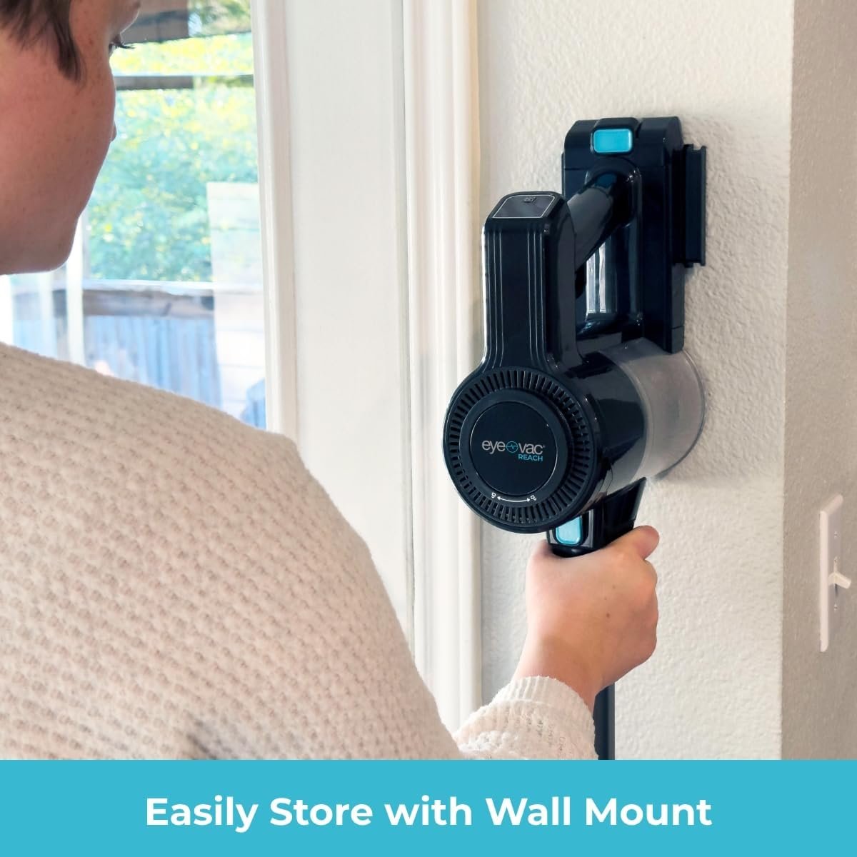 EyeVac Reach 6-in-1 Cordless Stick Vacuum | Lightweight Powerful Suction for Hard Floors & Rugs | 35 min Runtime, Rechargeable, LED Lights, Brushless Motor, Great for Pet Hair (Black w/Turquoise) - Image 7