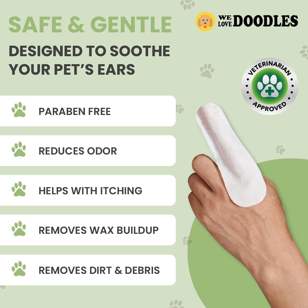We Love Doodles Dog Ear Cleaner Finger Wipes - Cleans & Deodorizes Dog Ear Cleaner, Presoaked Dog Ear Wipes, Safe & Gentle Dog Ear Cleaning Solution - 50 PCS - Image 3