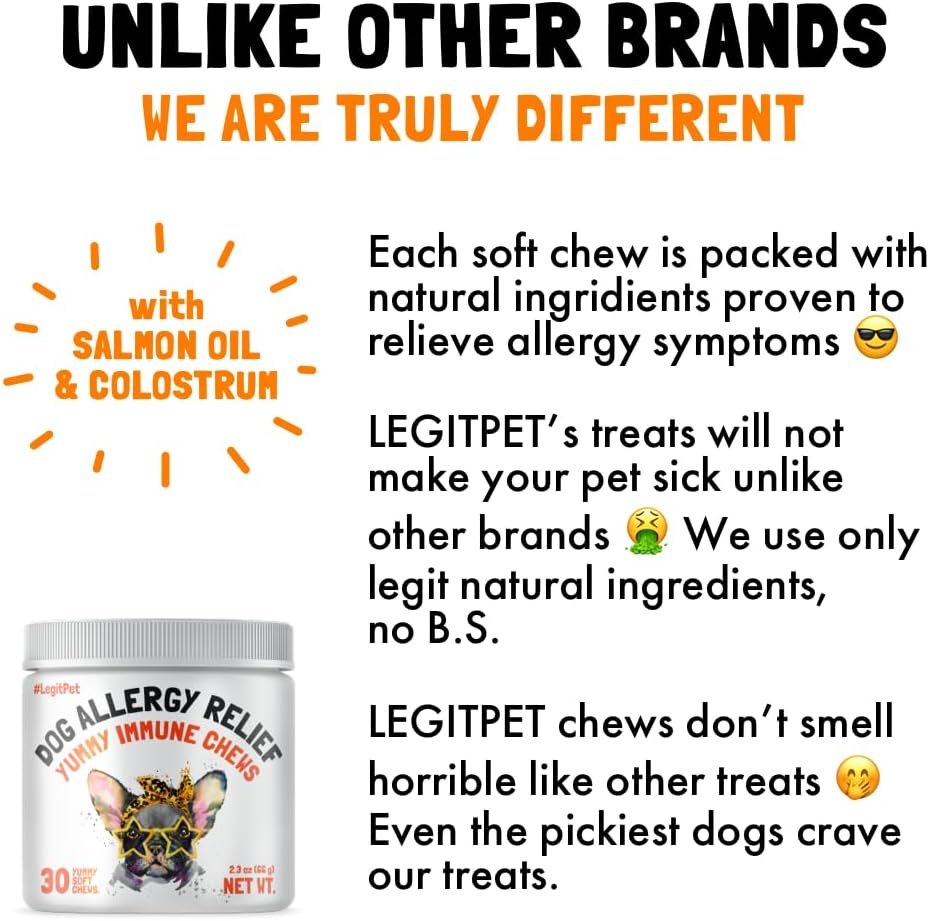 Allergy Relief Chews for Dogs & Immune & Digestive Supplement with Wild Salmon Oil Kelp Colostrum Turmeric Probiotics & Bee Pollen for Seasonal Allergies Anti Itch, Skin Hot Spots 30 Soft Treats - Image 8