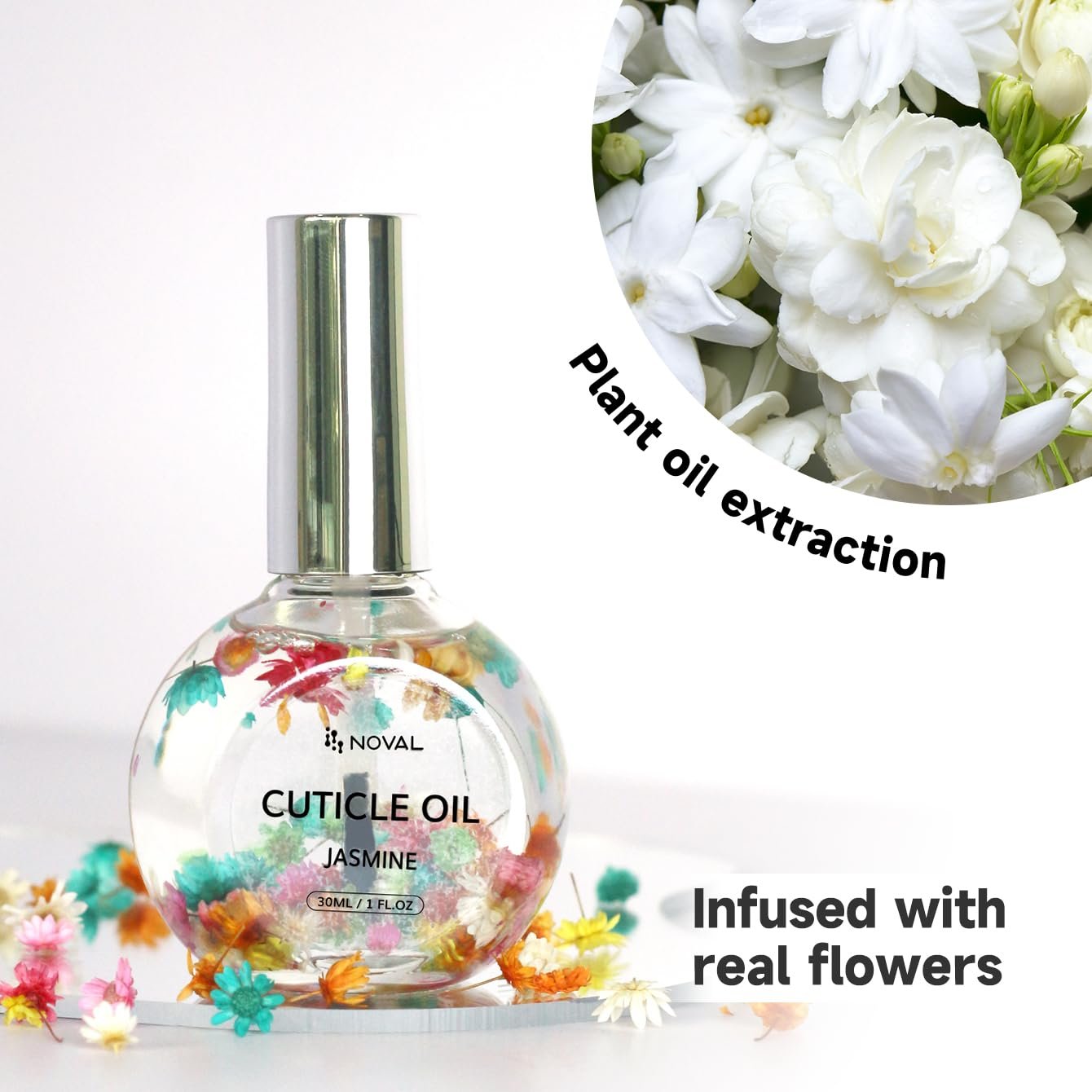 NOVAL Cuticle Oil with Flowers for Nails, Brush Cuticle Oil for Nail Growth, Moisturizing, Strengthening Oil for Cuticles, with Natural Flower, 1 fl.oz (Jasmine) - Image 4