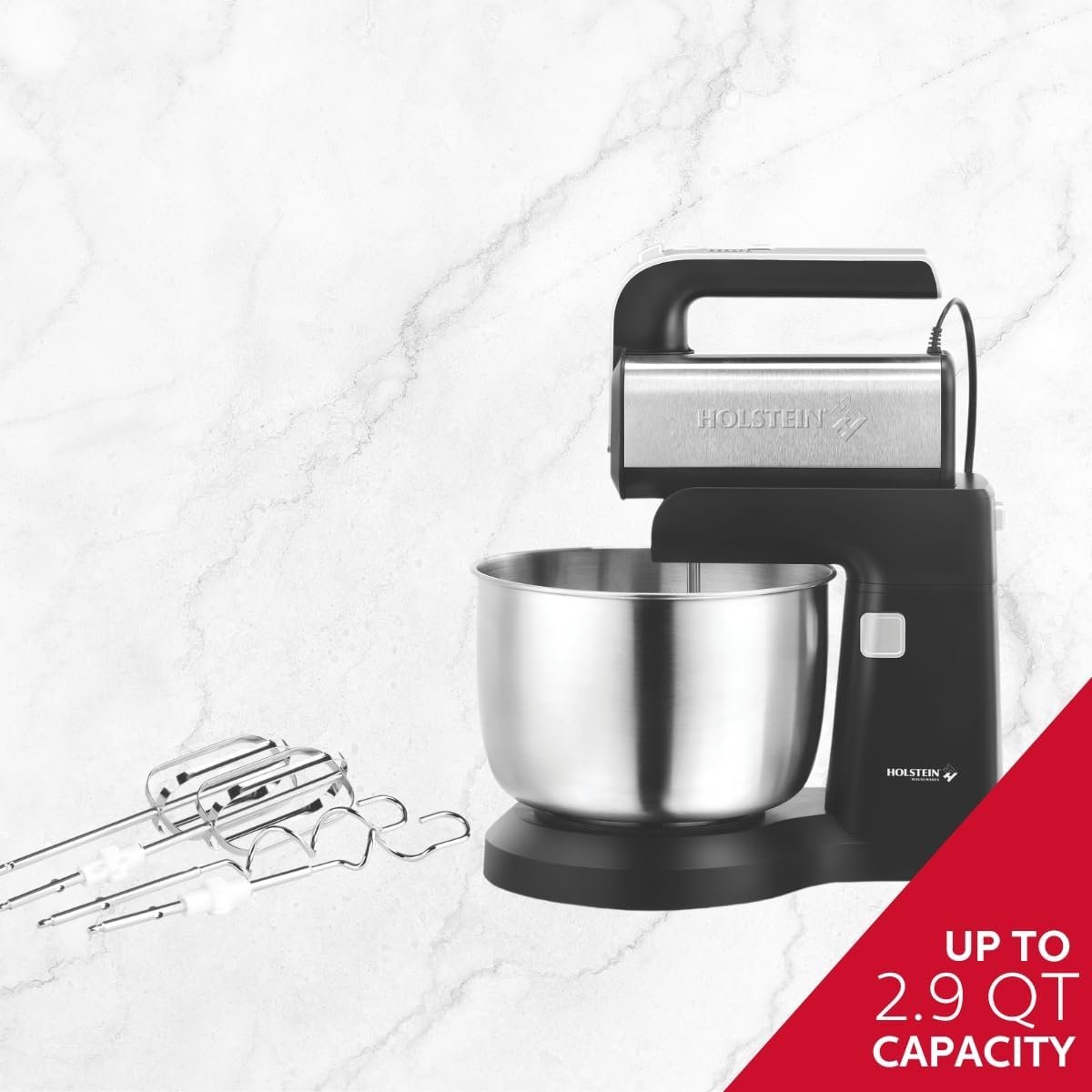 Holstein Housewares 5-Speed Hand and Stand Mixer, 250W Power with LED Light, Black and Stainless Steel – Versatile Mixer for Baking, Whipping, and More - Image 5