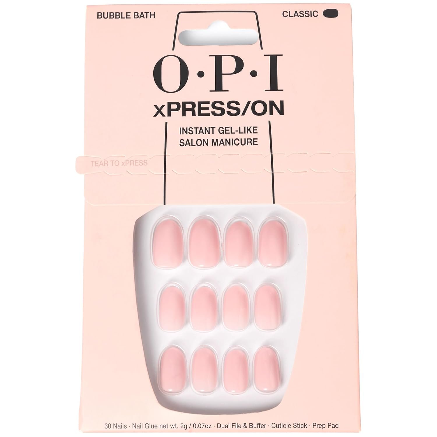 OPI xPRESS/ON Bubble Bath | Nude Pink Short Round Press On Nails | With Nail Glue | Long Lasting, Reusable, Non-damaging - Image 2