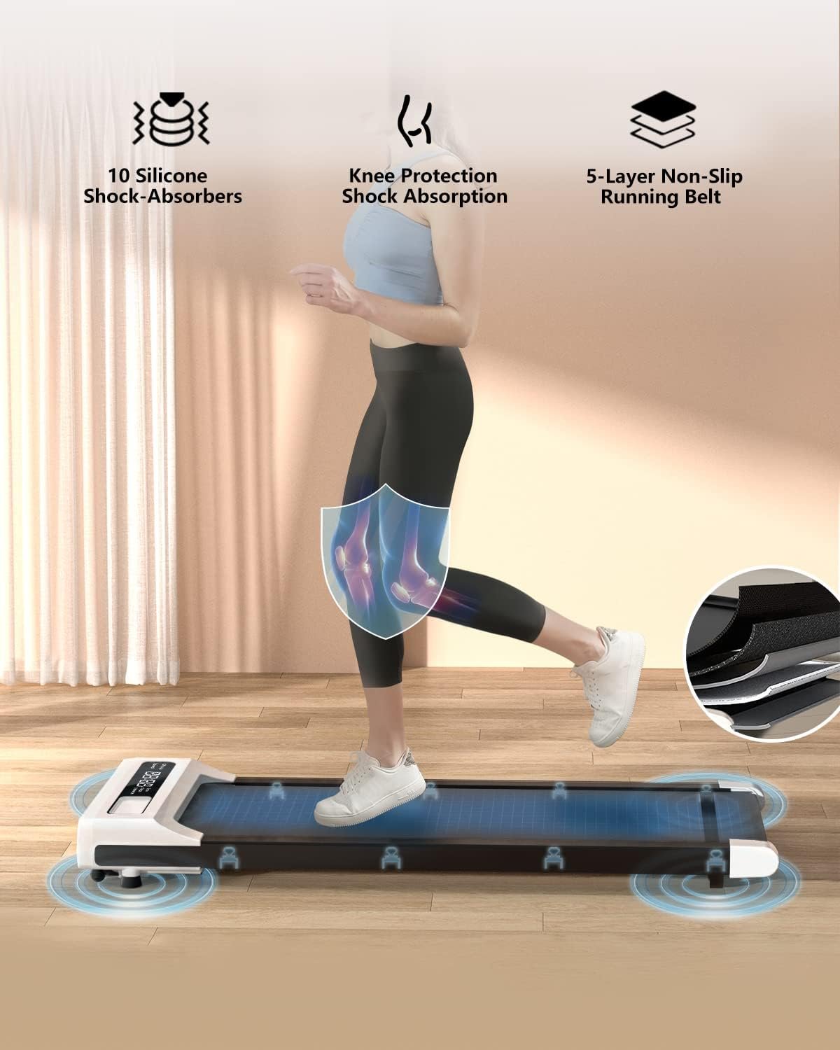 Walking Pad 2 in 1 for Walking and Jogging, Under Desk Treadmill for Home Office with Remote Control, Portable Walking Pad Treadmill Under Desk, Desk Treadmill in LED Display - Image 6